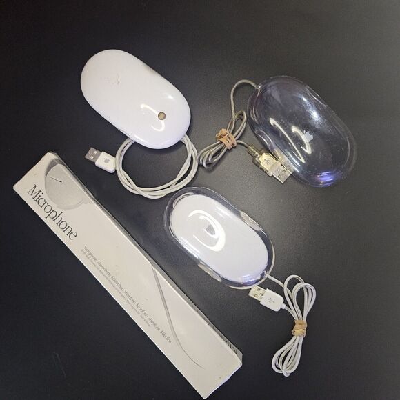 Lot of 4 Vintage Macintosh Apple computer USB Mouse, Microphone - Tested Working